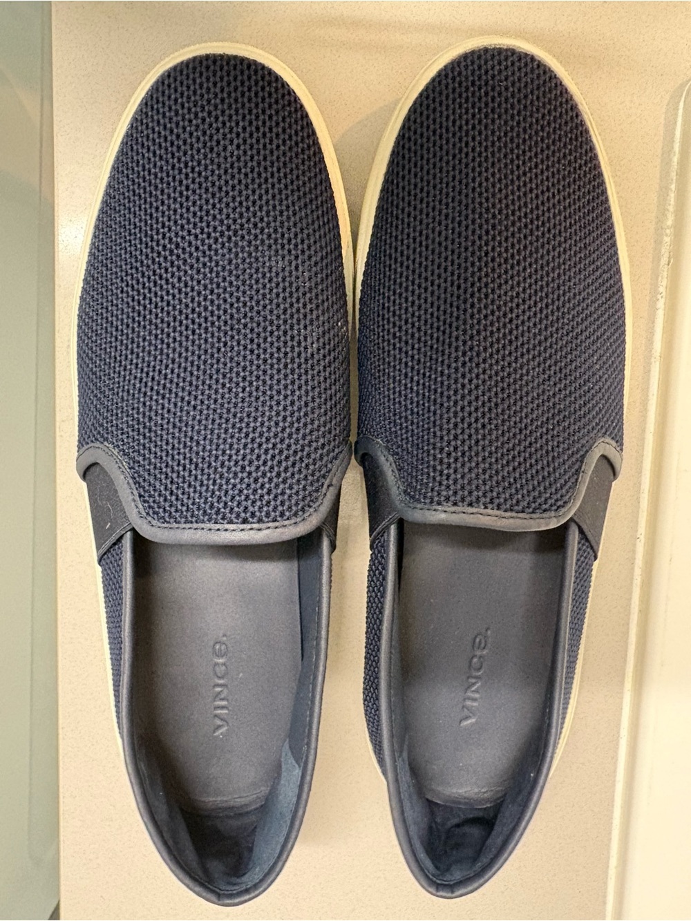 Vince Navy Knit Slip-On Sneakers with White Sole
